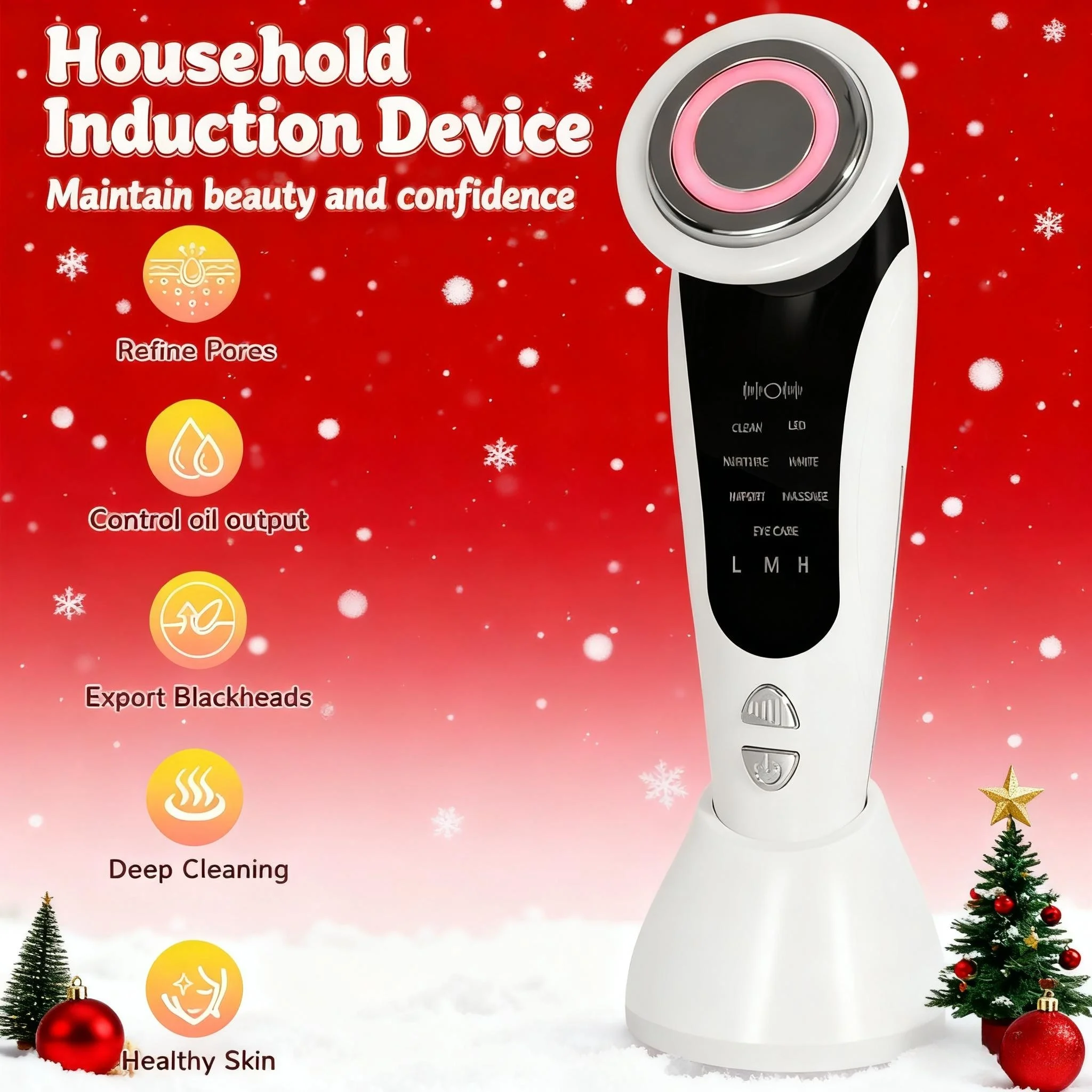 جهاز تدليك الوجه 7 في 1 EMS مع ضوء LED اهتزاز RF أداة العناية بالبشرة بالضغط الساخن لشد الوجه واستخدام الجمال المنزلي