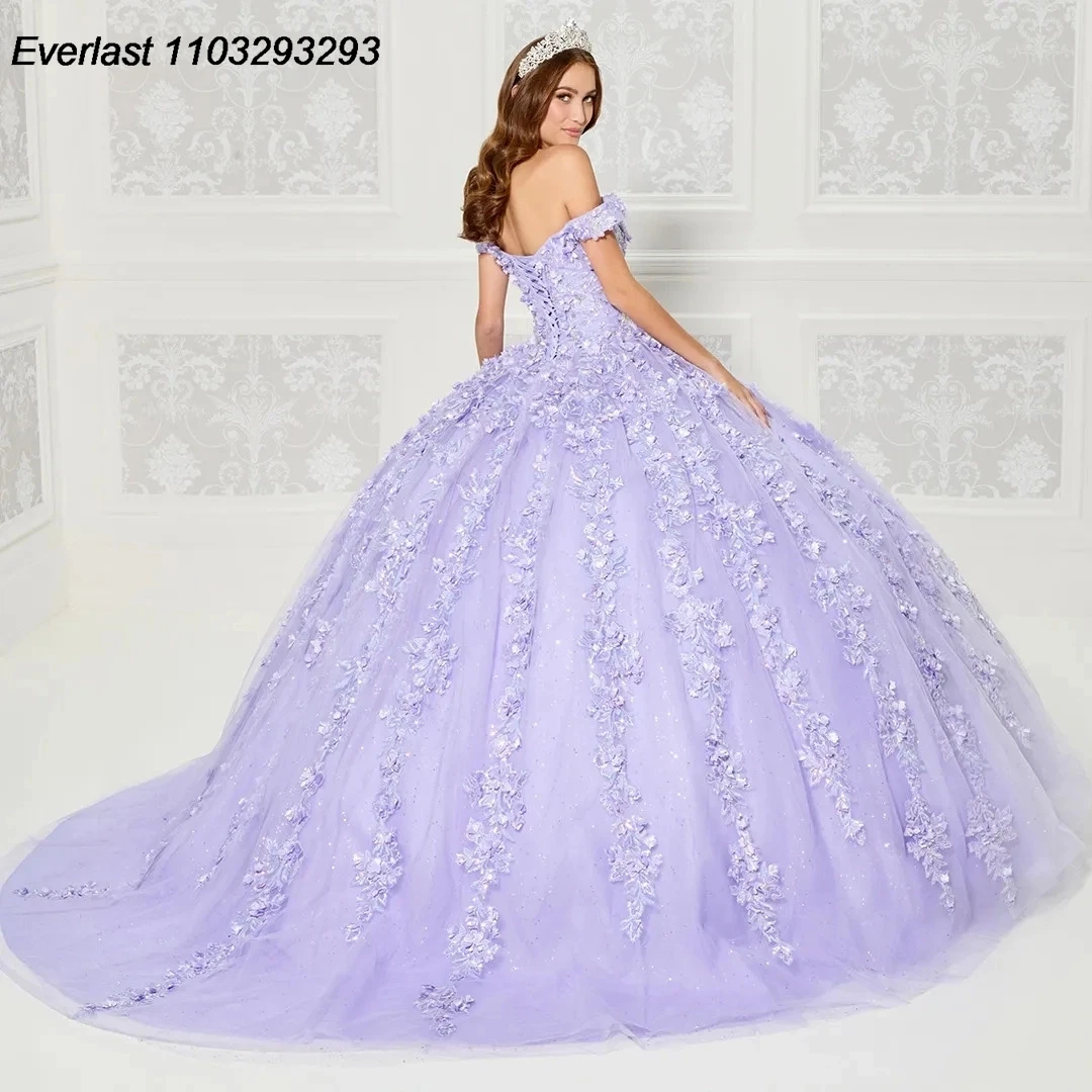 EVLAST Shiny Yellow Quinceanera Dress Ball Gown 3D Floral Lace Applique perline con Cape Sweet 16 Vestido 15 De aecos TQD237