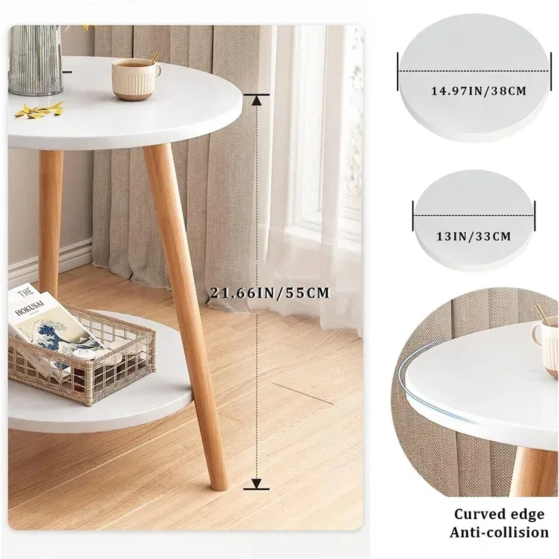 Double Layered Circular Dining Table, Small Side Table Round Wood Table, Suitable for Home Living Room Decoration, Bedroom