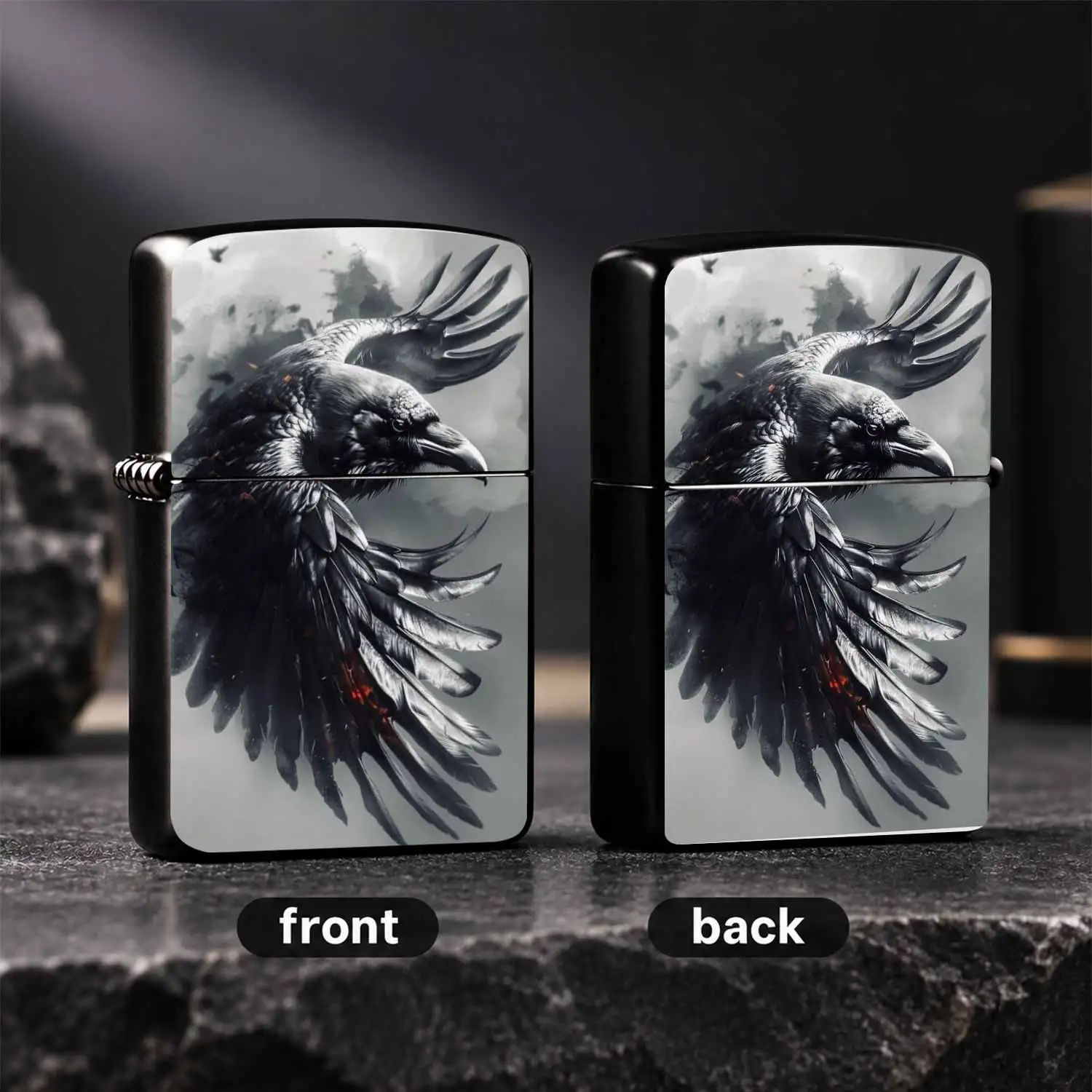 Cool Stylish Dark Raven Art Pattern Portable Lighter, Atmospheric Ink-Style Spreading-Wing Raven Themed Personal Carry Item, Practical Multi-Scenario Handy Gift For Daily Outdoor Use, Creative Trendy Quality Gadget For Gifting Or Personal U