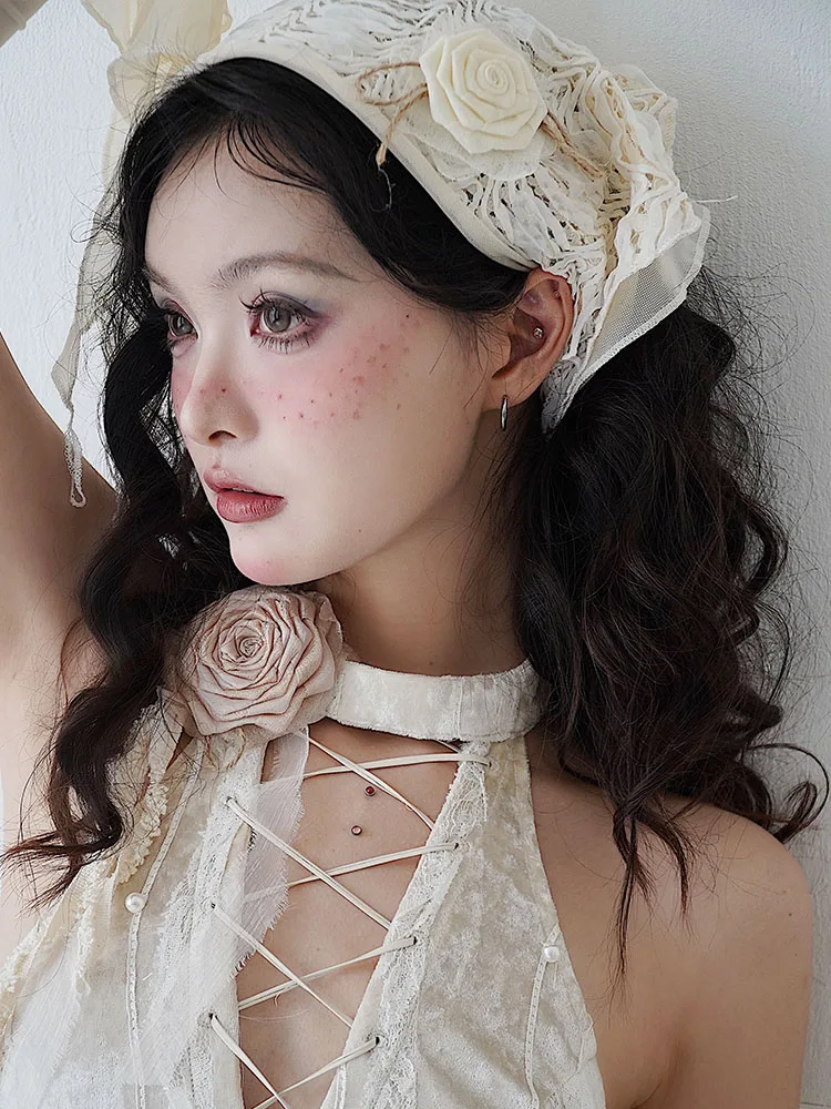 Harajuku Off White Top for Girls, Slim Top, Sweet Kawaii Lace, Backless, Sexy Suspender, Female Temperament, Cool Fashion, New