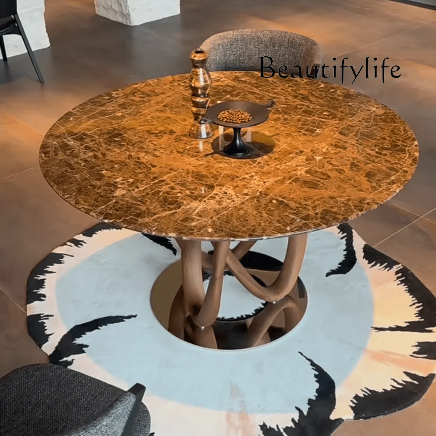 N45 Creative high-end round dining table new simple household solid wood art tree root round designer