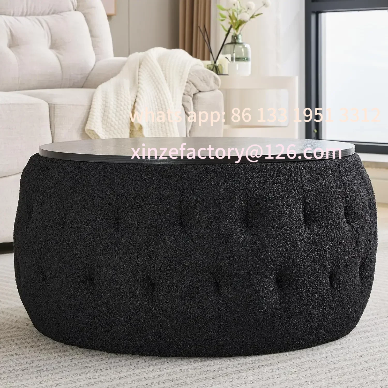 

Customizable Fabric Round Ottoman with Storage, 30 Inch Tufted Circle Ottoman Footrest Stool Bench Coffee Table for Living Room,