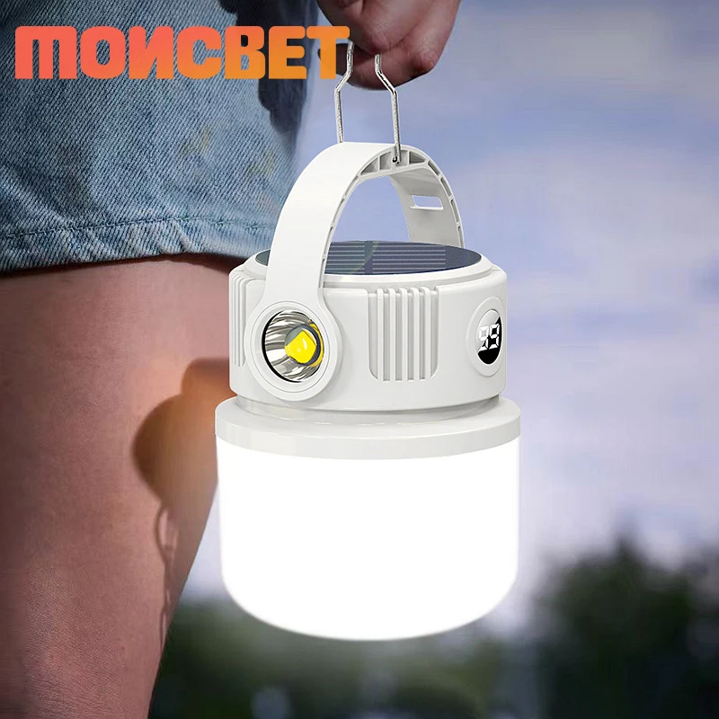 Solar LED Light Bulb USB Rechargeable Camping Light 2400mAh Portable Outdoor Searchlight Multiduty Hanging Lamp with Flashlight