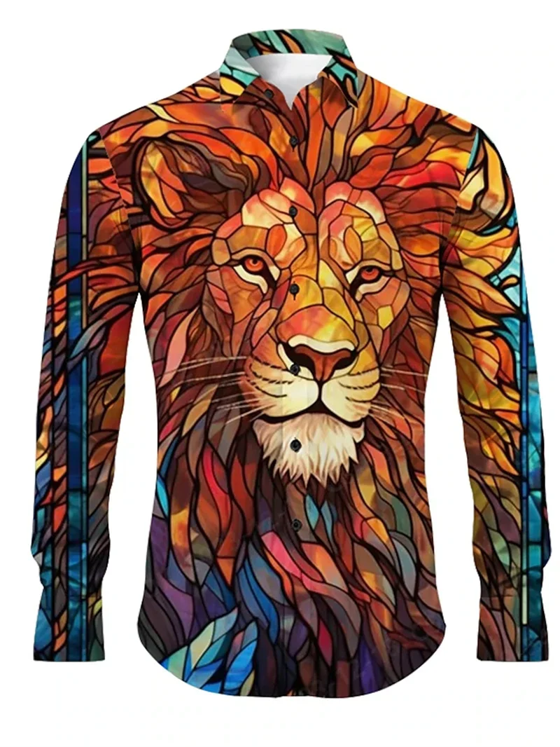 

Men's long sleeve shirt with tiger print, 3D Lion pattern clothing, long sleeve tops, casual street fashion, spring and autumn