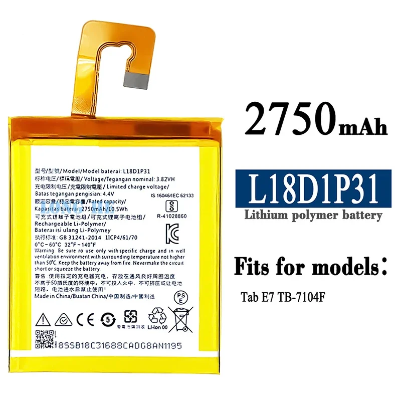 Replacement Battery L18D1P31 2750mAh For Lenovo Tab E7 TB-7104F Tablet Battery + Free Tools