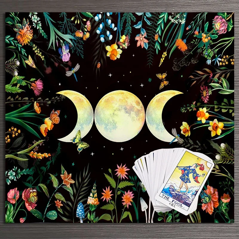 Moon Garden Tarot Tablecloth Altar Tarot Card Cloth Divination Witchcraft Table Cloth Astrology Cards Pads Flower Triple Moon