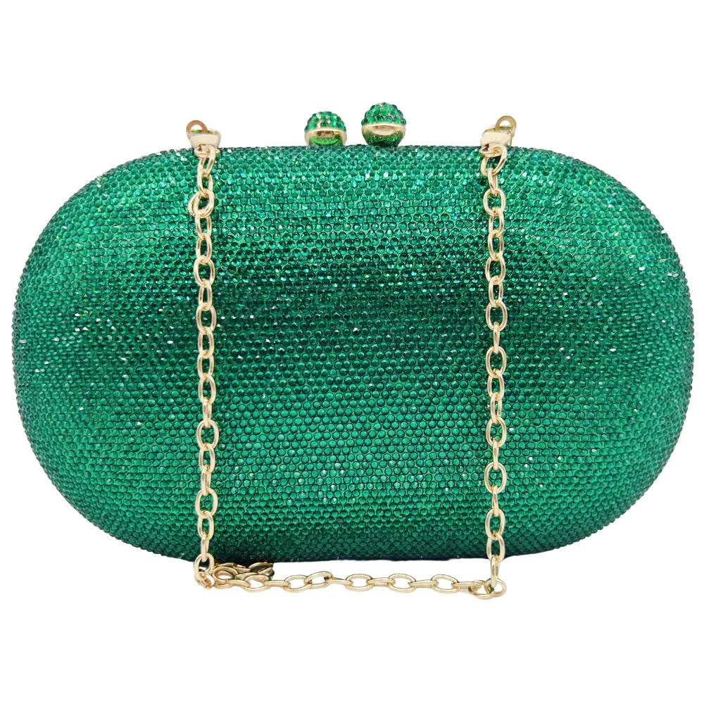 

Luxury Green Women Evening Clutch Crystal Diamond Fromal Bag Black Silver Gold Wedding Bag Party Prom Purses Rhinestone Dinner