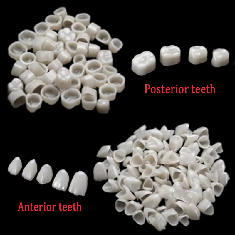 50/100 sztuk Dental tymczasowa korona żywica forniry na zęby materiały porcelanowe zęby do przednich i tylnych zębów narzędzie do przywracania