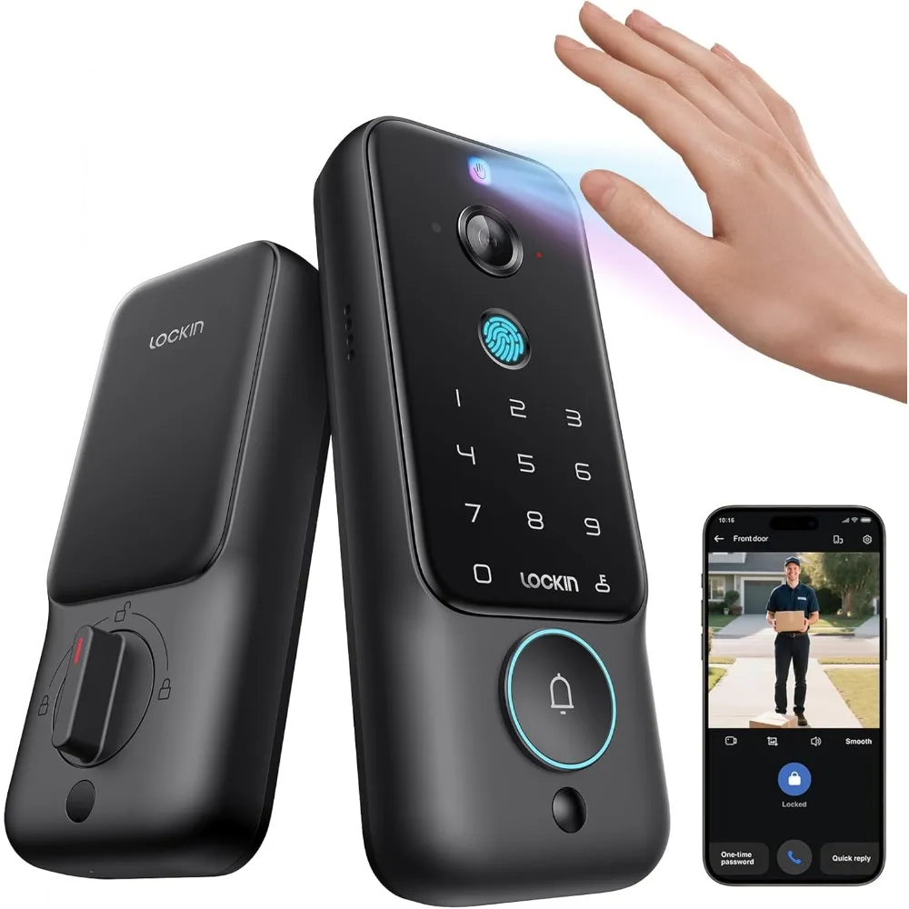 

veno plus smart lock with 2k 180° security camera & video doorbell, ai local storage, palm vein/fingerprint keyless entry door