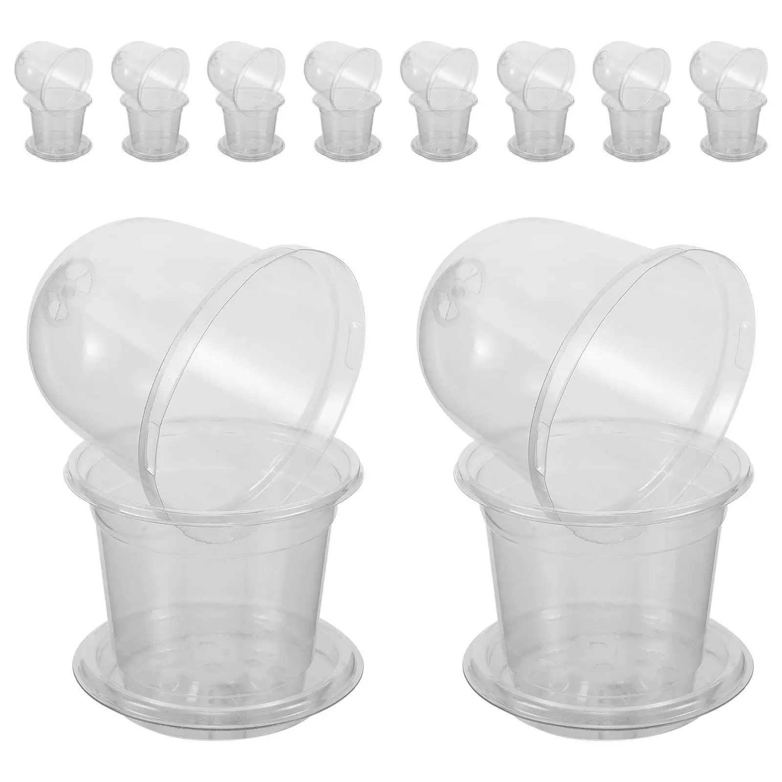 10Pcs Transparent Seed Starter Cups Nursery Pots Clear Lid Germination Containers Indoor Balcony Garden Planter