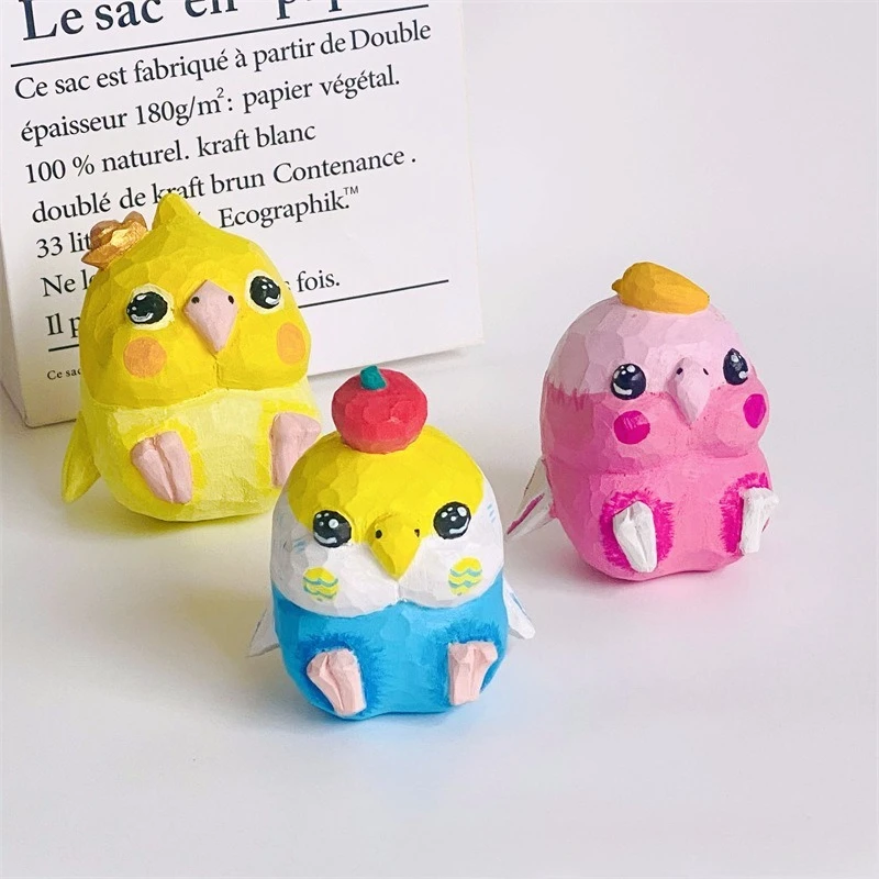 Handmade Wooden Carved Parrot Cute Office Desk Ornament Hanging Decor Handcraft Creative Wood Animal Figurines Present Accessory