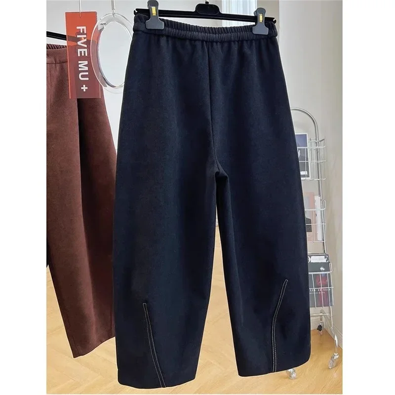 

Winter Thick Womens Pants Causal Loose Ankle-Length Harem Woman Trouser Elastic Waist Button Carrot Pant Women