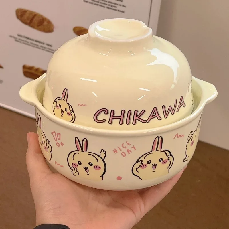 Anime Chiikawa Hachiware Usagi Cream Instant Noodle Bowl Good Looks Ceramic with Lid Canteen Dormitory Rice Bowl Large Capacity