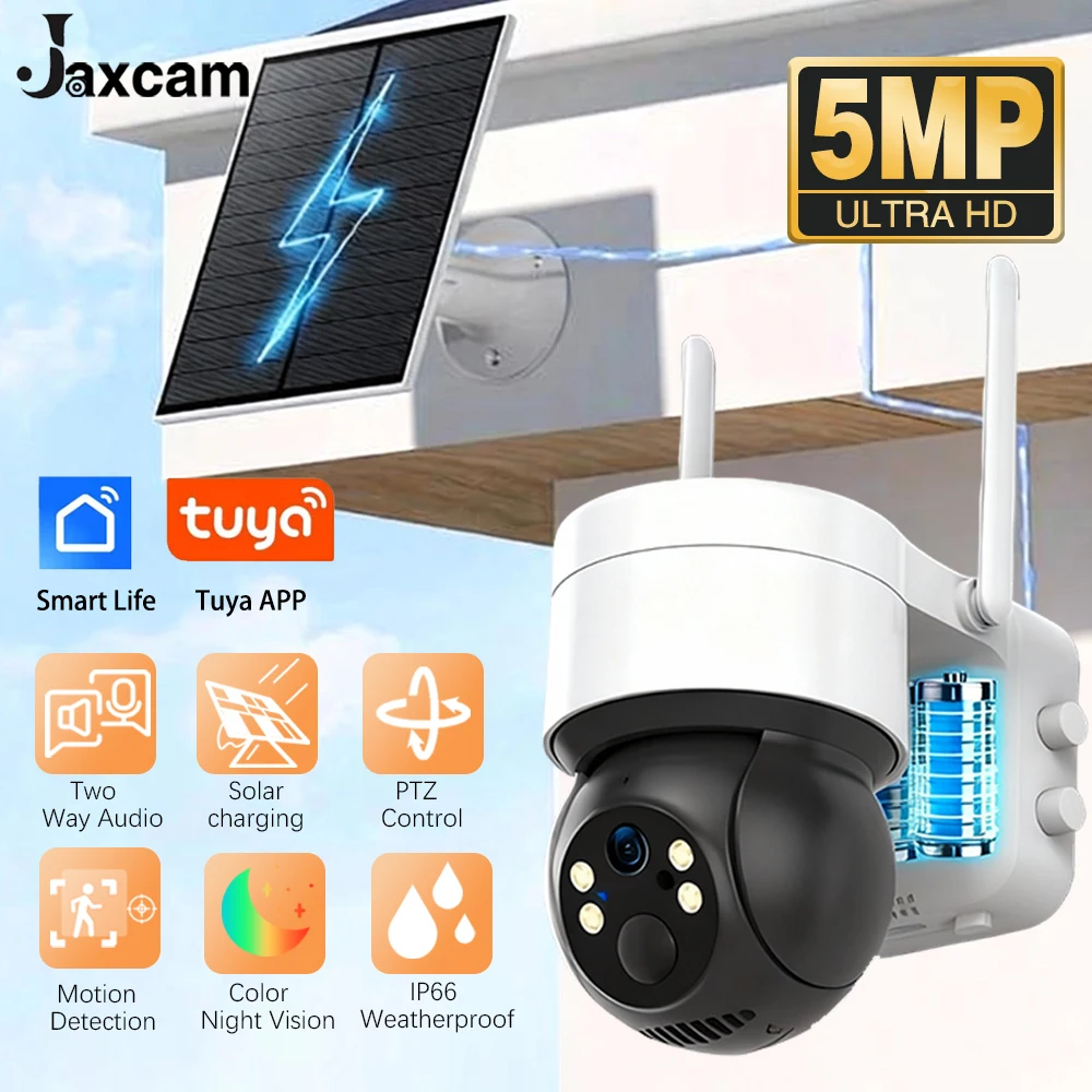 

Tuya Smart Life APP 5MP WiFi Battery Solar Auto Motion Tracking Surveillance Security Outdoor PTZ Color Night Vision Camera
