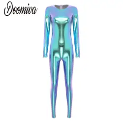 Women's Shiny Metallic Full Body Suits Unitard Jumpsuit Skinny Back Zipper Catsuit Party Rave Dance Club Show Cosplay Costume