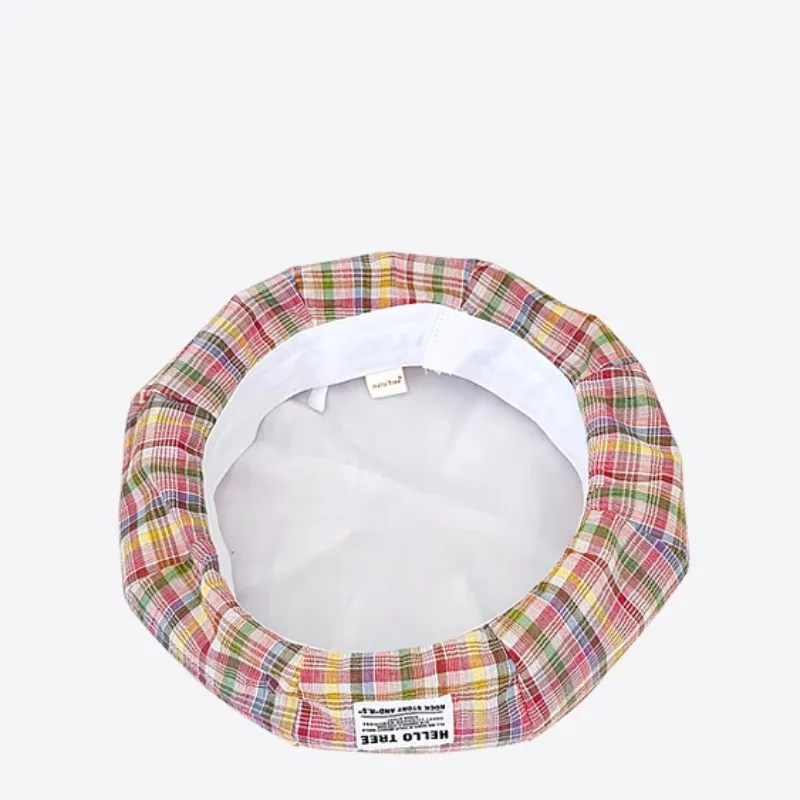Fashionable and Cute Beret in Pink Plaid for Girls, 2024 Summer Style, Thin Section, Dopamine Hat