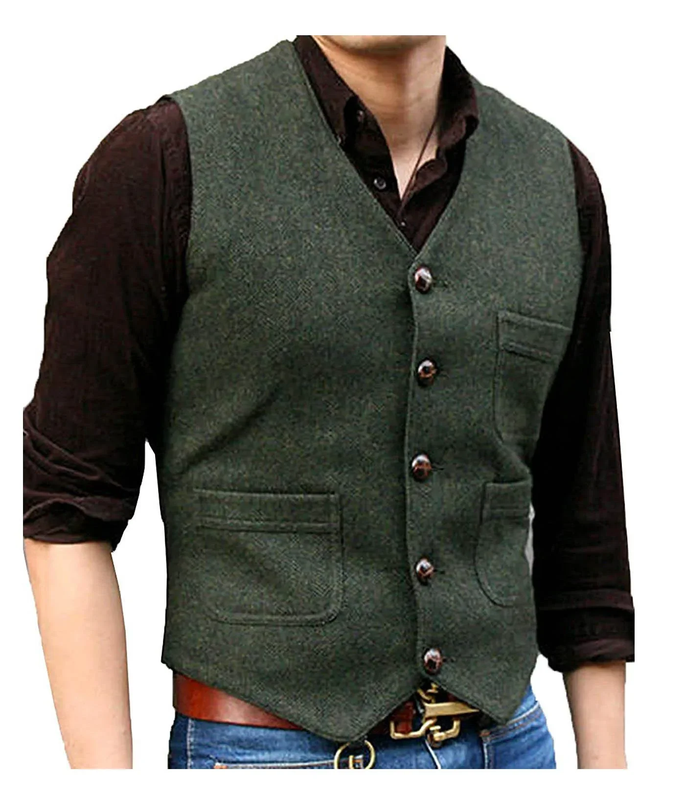 Plus Size Men's Suit vest Solid Blend Herringbone Pattern Seasonal Waistcoat Grooms Groomsman Uniform Work Commuting Uniform