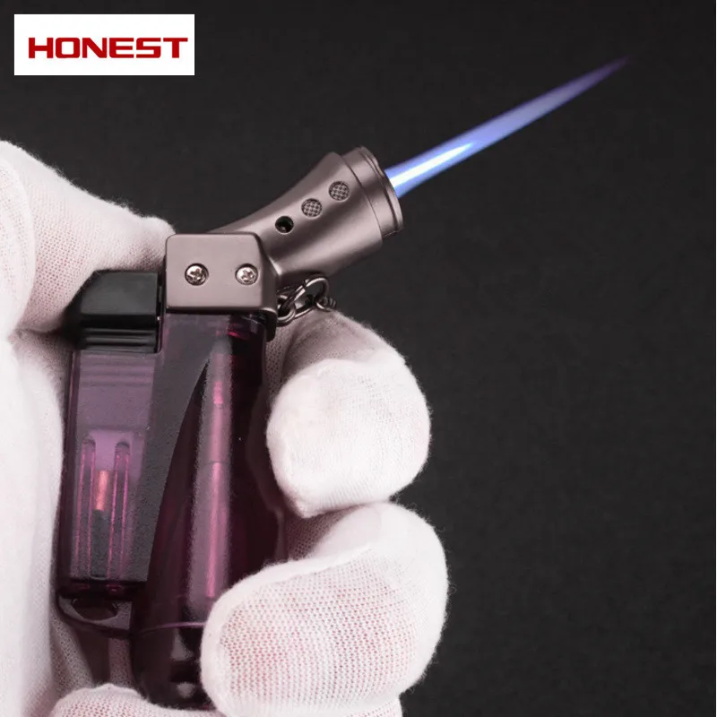 

HONEST Transparent Blue Flame Direct Jet Lighter Moxibustion Cigarette Cigar Windproof Bend Small Spray Gun