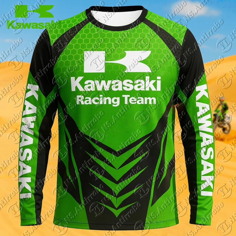 

Новая мотоциклетная гоночная командная форма Kawasaki, летняя мужская и женская негабаритная дышащая быстросохнущая спортивная рубашка, впитывающая пот