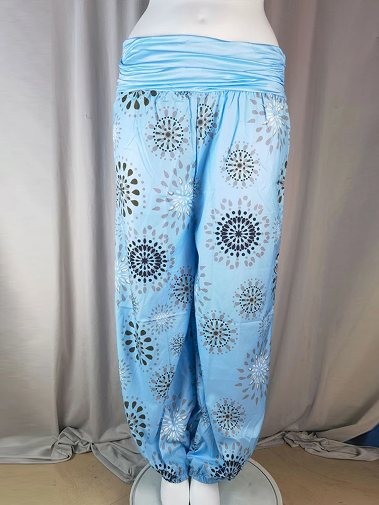 Women's Pants Floral Printed Patchwork Pleaded Harem Pants Bohemian Female High Waist Wide Leg Trousers Casual Ladies Streetwear