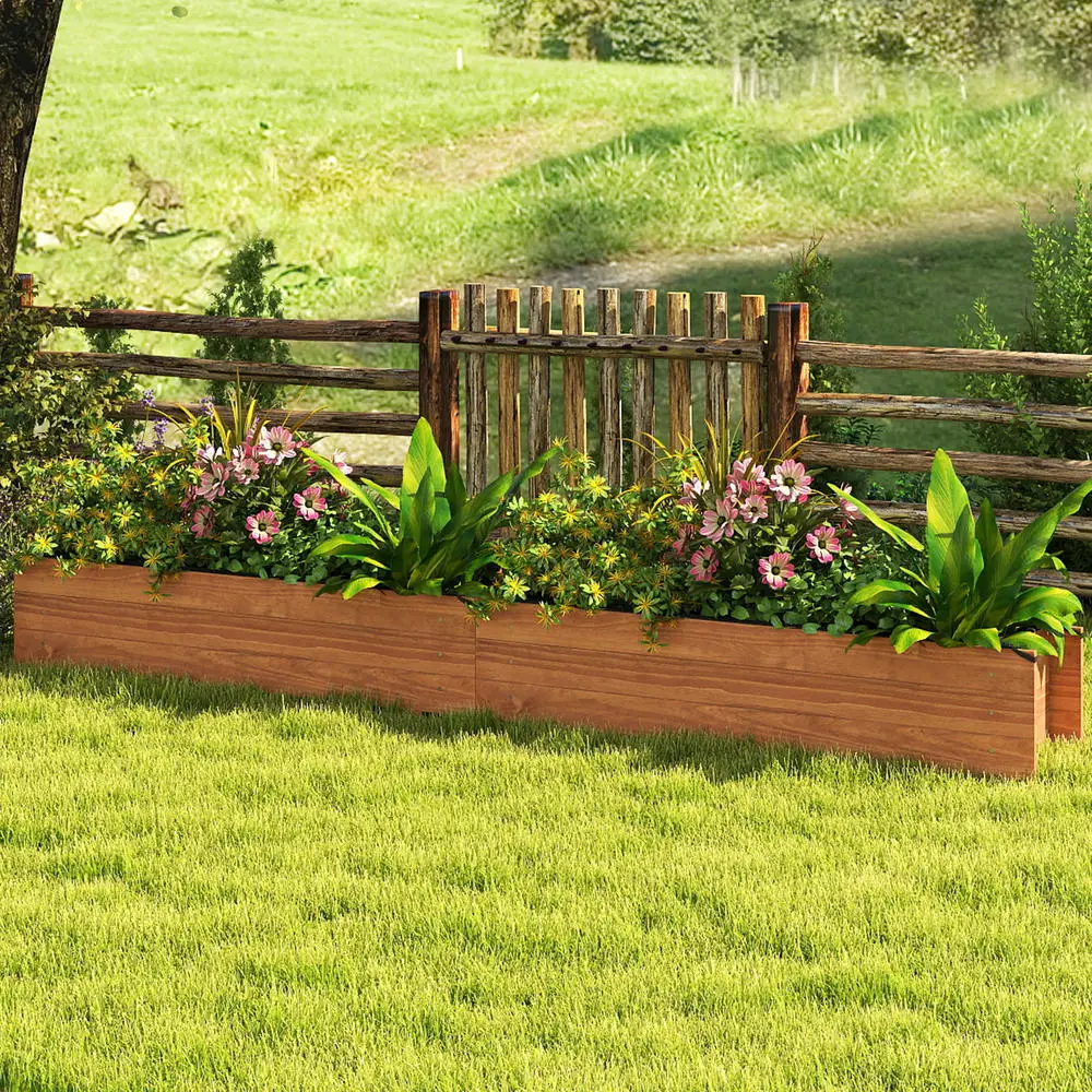 Raised Garden Bed, Wooden Elevated Planter Box With Liner And Drainage Holes, Rectangular Outdoor Patio Balcony Herb Vegetable Planter, Orange