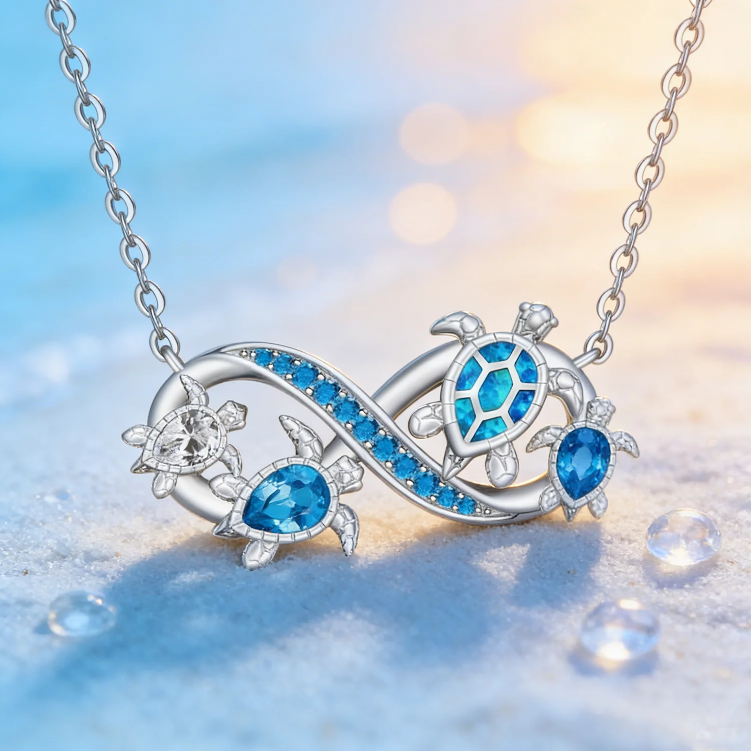 

Серебряное ожерелье с подвеской в виде морской черепахи для женщин и мам, с опалом, в форме бесконечности, с морской волной, ювелирное украшение ко Дню матери