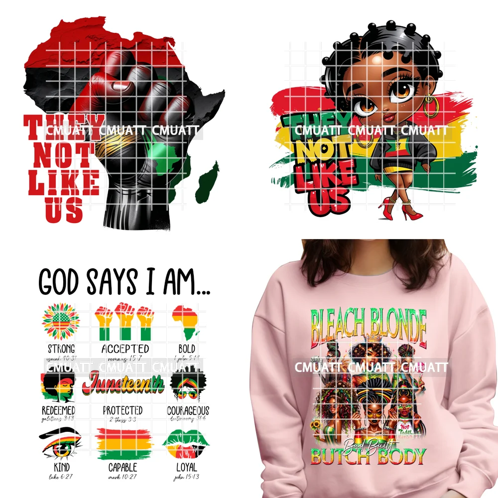 

Freedom Juneteenth 1865 They Not Like Us God Says Quote Black Queen Iron on DTF Heat Transfer Sticker Ready to Press for Hoodies