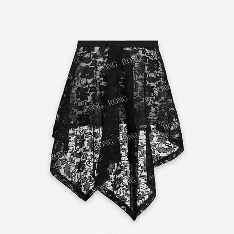 Soft Black Lace Waist Cincher Summer High Waist Flattering for Short Skirt Layering Irregular Hem Skirt Women Lightweight Daily