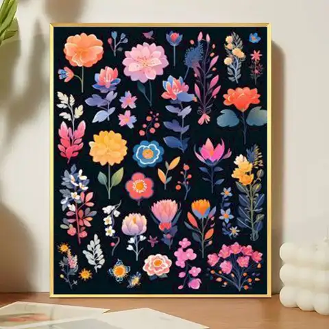 숫자로 PhotoCustom 그림 페인트, 초보자용, 단순, 미술, 수제, 간단한 꽃, 미술 용품, 디지털, 캔버스, 홈 장식