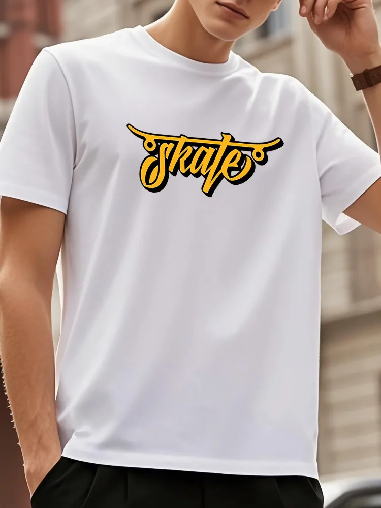 Mens Light Pink Soft Cotton Tee Skateboard Letter Graffiti Print Crew Neck Short Sleeve Street Skater Oversized Male Daily Top