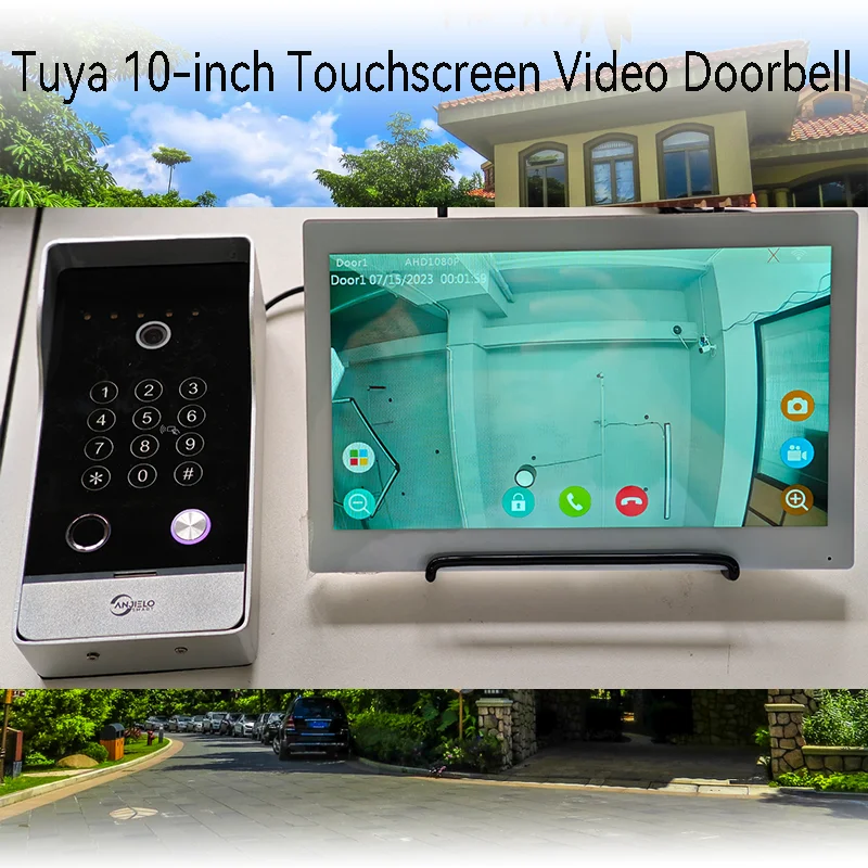 

Tuya 7-дюймовый видеодомофон с сенсорным экраном и камерой 1080P 148 ° Додаток Контроль доступа Пароль и карта отпечатков пальцев