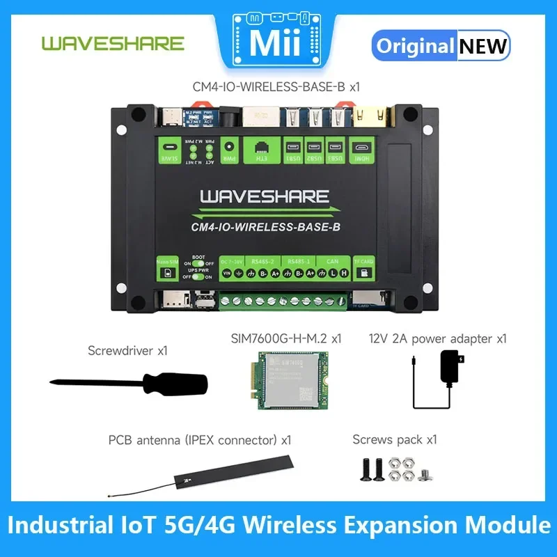 Waveshare Industrial IoT 5G/4G Wireless Expansion Module Designed for Raspberry Pi Compute Module 4, Onboard M.2 Slot