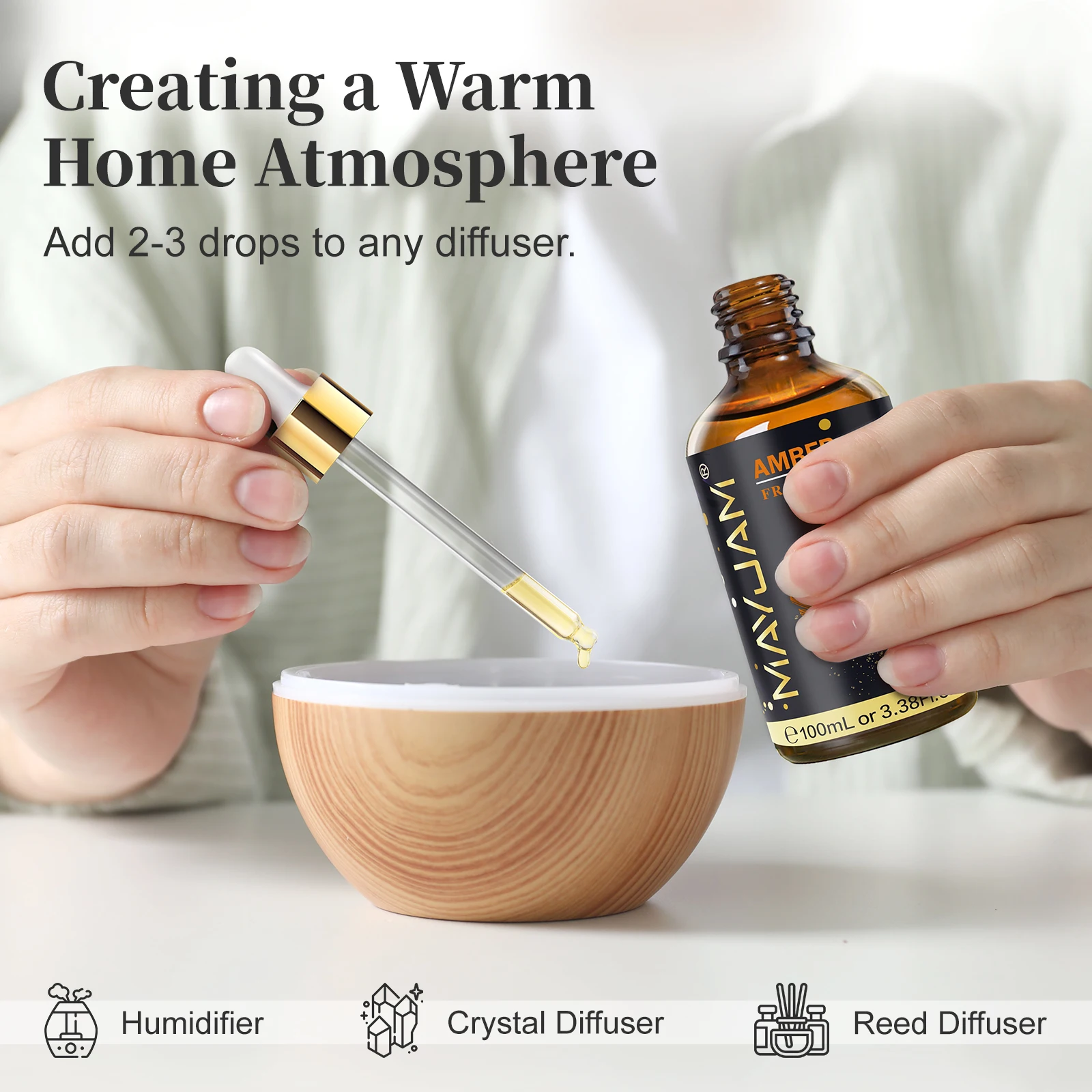 MAYJAM 100ml Fragrance Oil White Santal Amber Chocolate Moroccan Rose Aromatic Essential Oil for Humidifier Diffuser Gift Box - view 5