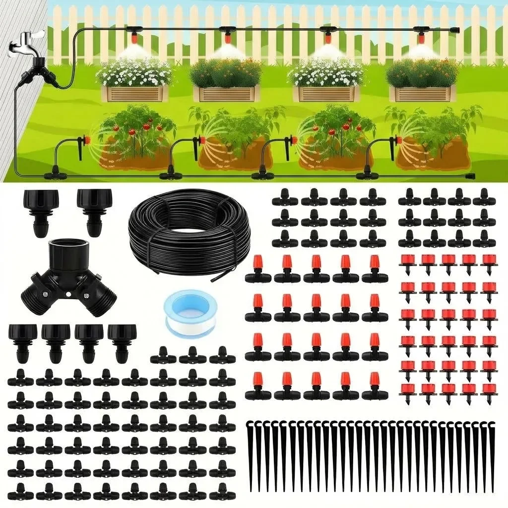 Automatic Micro Watering System Locked Connect Drip Irrigation Kit 98ft Garden with 4 7 inch Tubing Hose Healthy Plant Growth