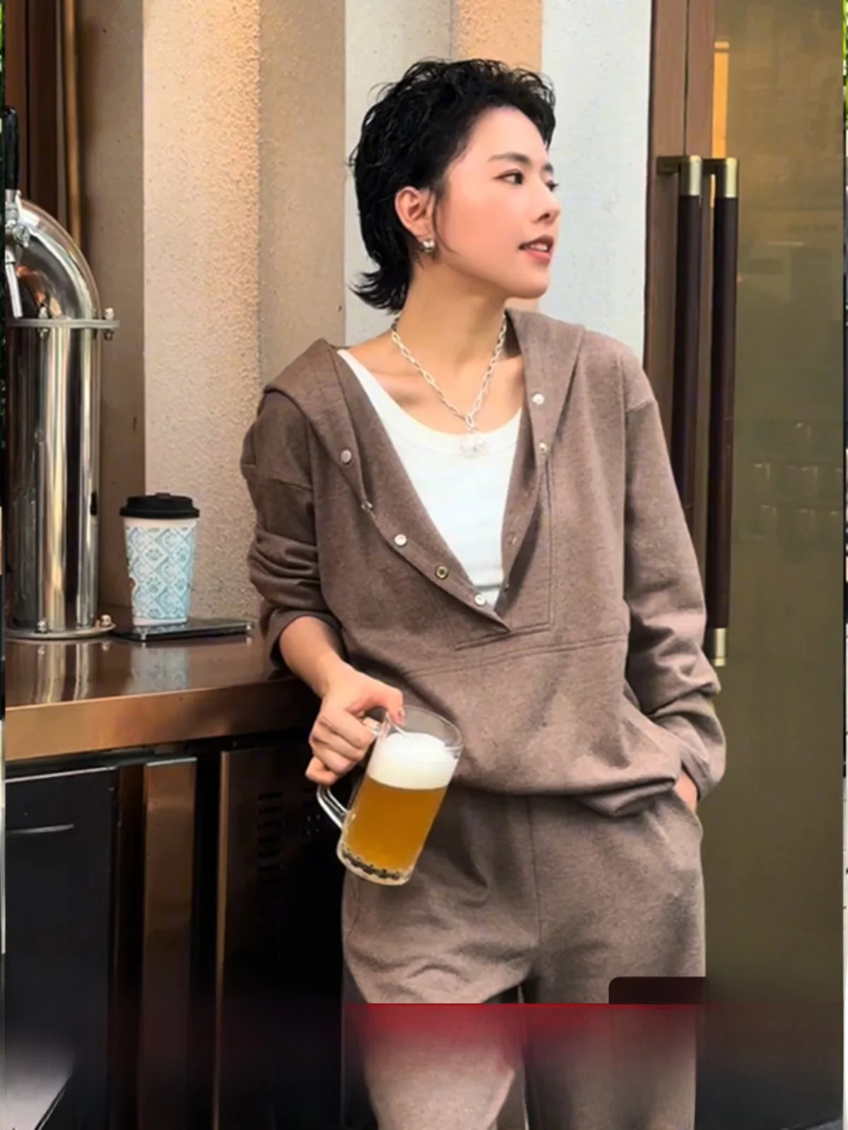 

Wear 2024 New Women's Hooded Long Sve Sweatirt f Open Chest Autumn Sports Sle Ele Top Straight Tube pe