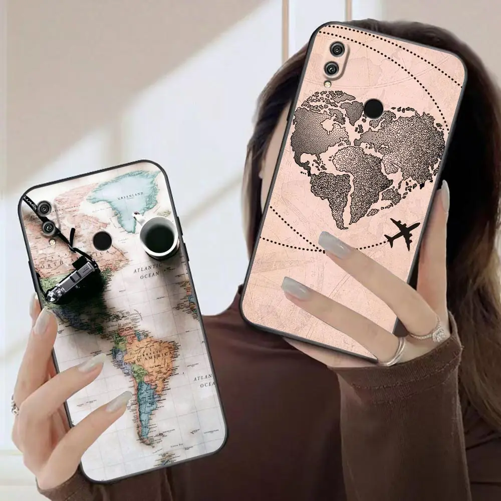 Funda Case For HUAWEI Honor 9X 9 8 8X Max 80 70 60 50 30 20 10I NOTE 10 Lite Pro Case Carcasa W-World M-Map Travel Airplan Plane