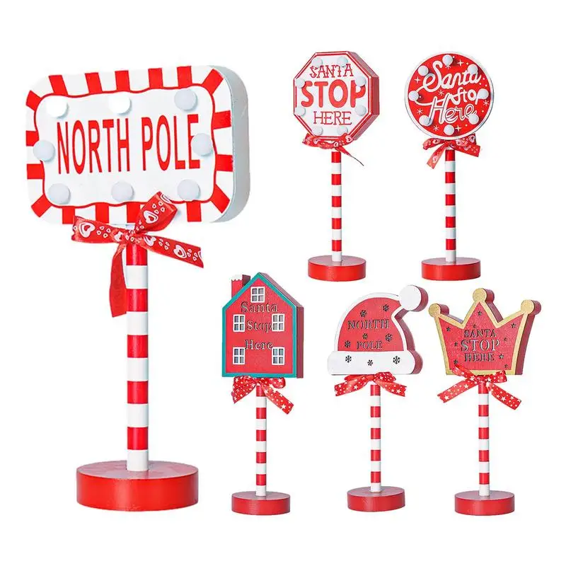 

Xms Stop Sign Party Decoration Santa Stop Here Tree Topper Desk Lamp LED Stop Sign Light Up Christmas Garden Light Window Sign