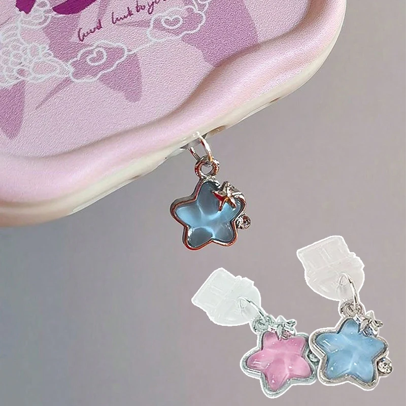 Diamante estrela telefone poeira plug porta de carregamento transparente poeira plug para iphone/tipo-c/android plug rolha capa protetora pingente