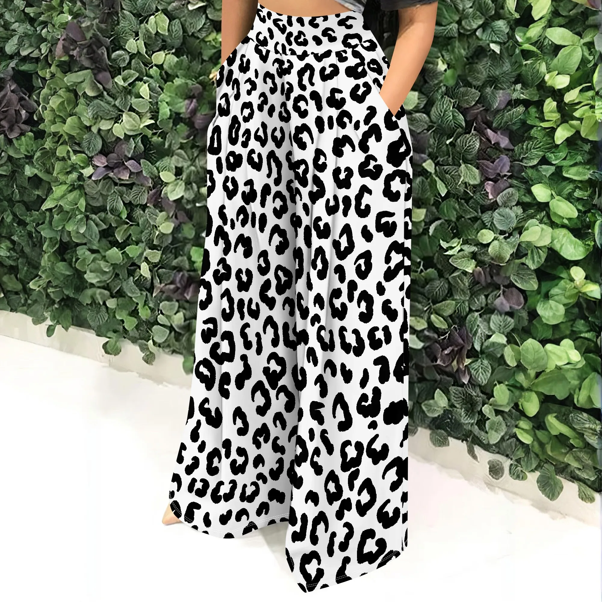Bold Leopard Wide Leg Pants, High Waist Palazzo Trousers, Casual Loose Fit Bottoms with Pockets, Streetwear for Women, S-2XL