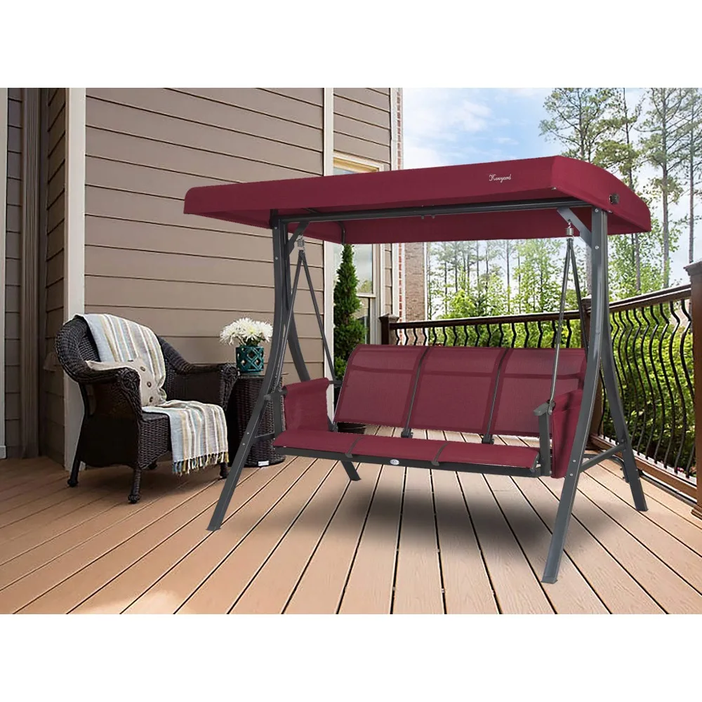 2024 New 3-Seat Patio Swing Chair, Outdoor Porch Swing Glider with Adjustable Canopy for Garden, Backyard