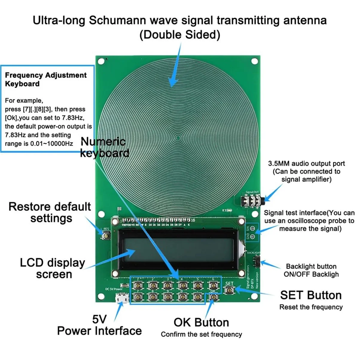 A79G Benutzerdefinierter Frequenzgenerator V2, 7,83 Hz SchumannWave Resonanzgenerator, 0,01 Hz–200000 Hz einstellbare Sinuswellenresonanz A