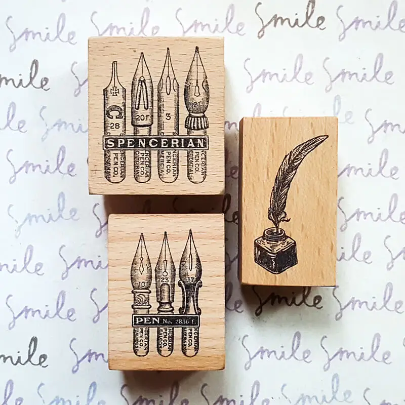 Stamp Scrapbooking, Fountain Pen Ink Bottle Nib Pens Diary Decoration Kawaii Writing Wooden Stamps