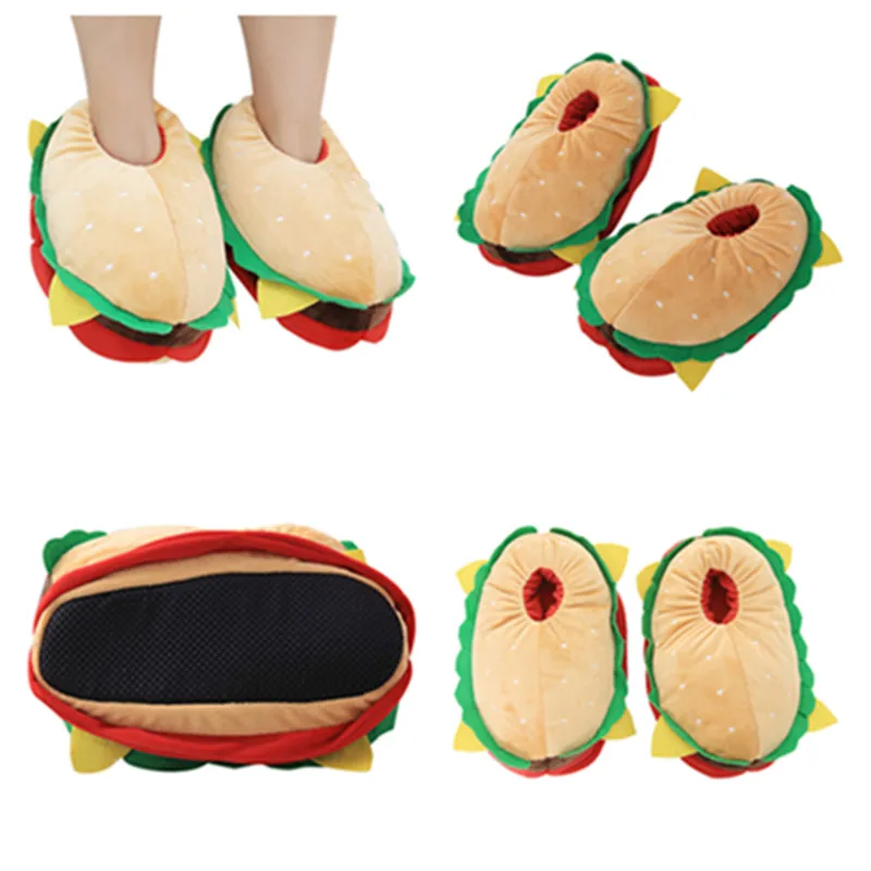 Cartoon Hamburger Cosplay Shoes Adult Men Women Funny Cotton Slippers Sneakers Halloween Party Indoor Home Warm Winter Slippers