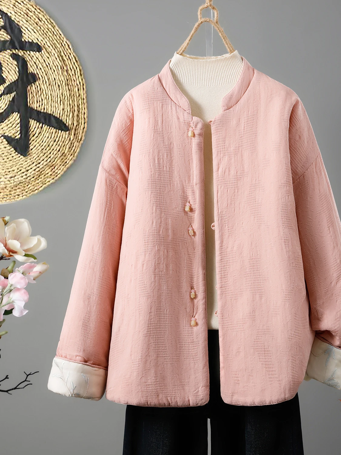 معطف شتوي من القطن المطرز من Ele Pure Flax ثنائي الاتجاه، معطف شتوي صيني جديد Sle Ladylike Commute Thi من Meimei Da