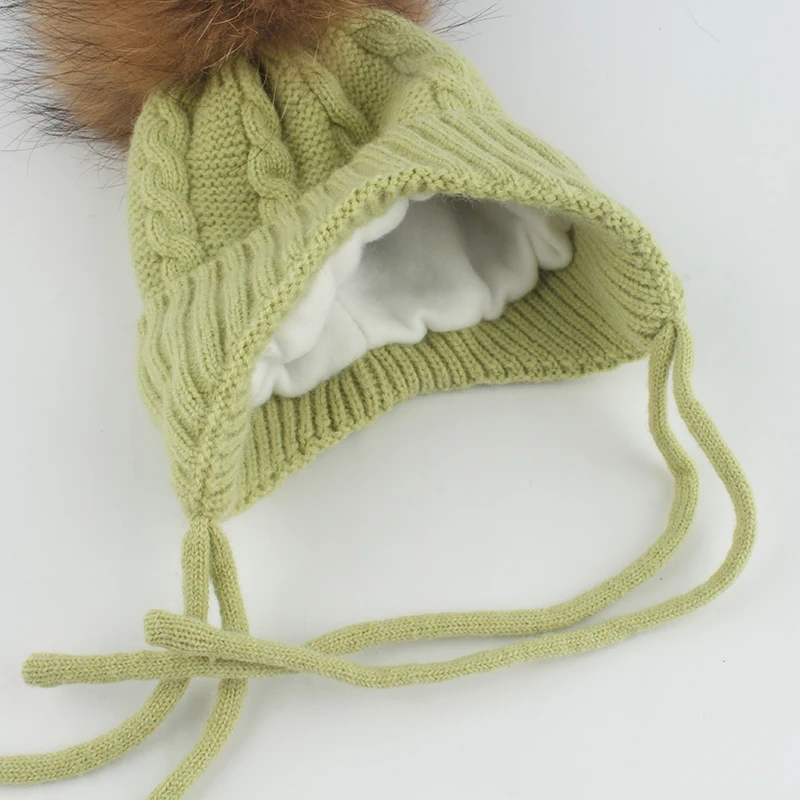 Winter Baby Hat Real Fur Pompom Beanie Cute Bonnet Fleece Lining Ear Protection Boys Girls Cap Warm Crochet Hat For Kids