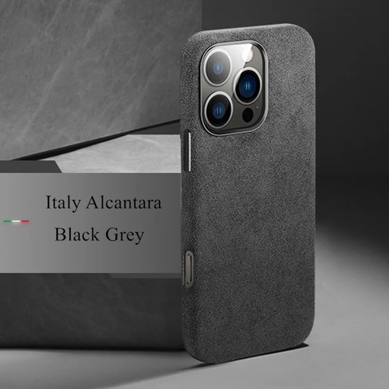 Black Alcantara Magnetic Attraction Case for iPhone 15 16 Pro Max 16 Plus Coque Imported High-end Suede Metal Lens Ring Cover