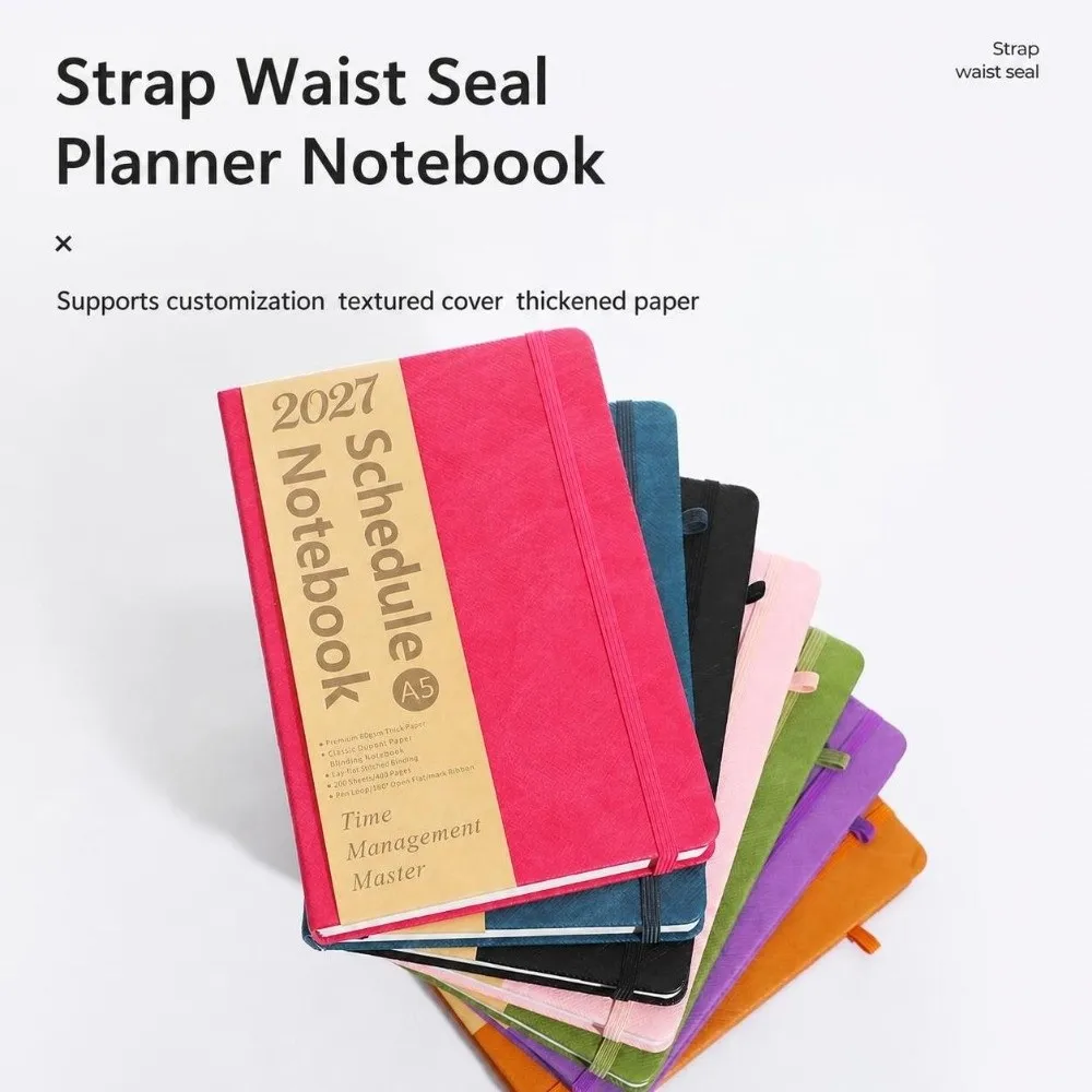 PU Leather 2027 Planner Notebook Elastic Band Time Management A5 Daily Schedule Planner Daily Weekly Monthly Planner