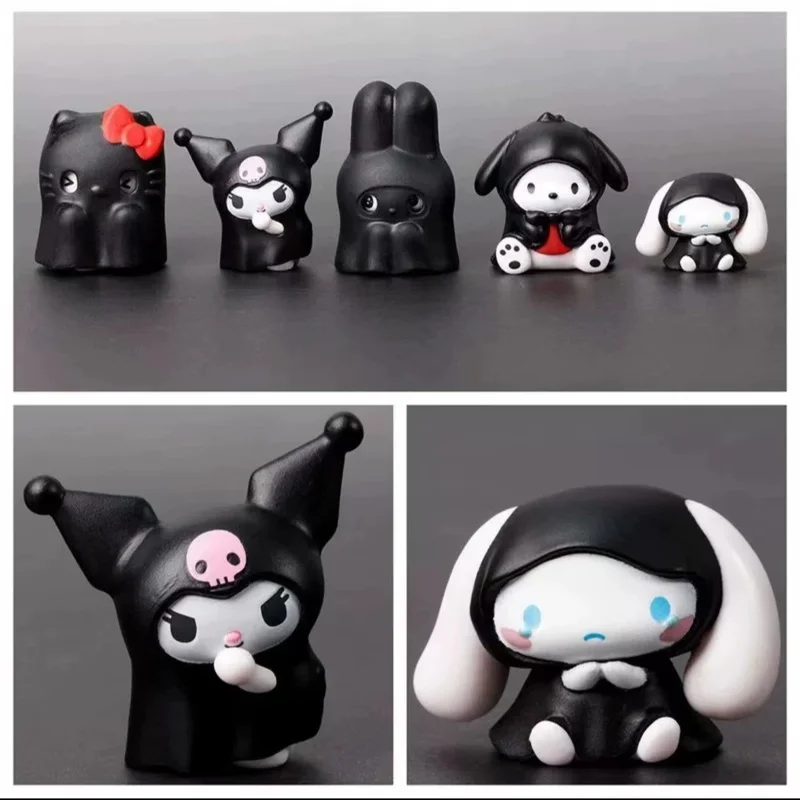 애니메이션 피규어 시나모롤 쿠로미 고스트 스타일 미니 액션 피규어 귀여운 데스크탑 장식 모델 트렌디 장난감 소녀 할로윈 선물