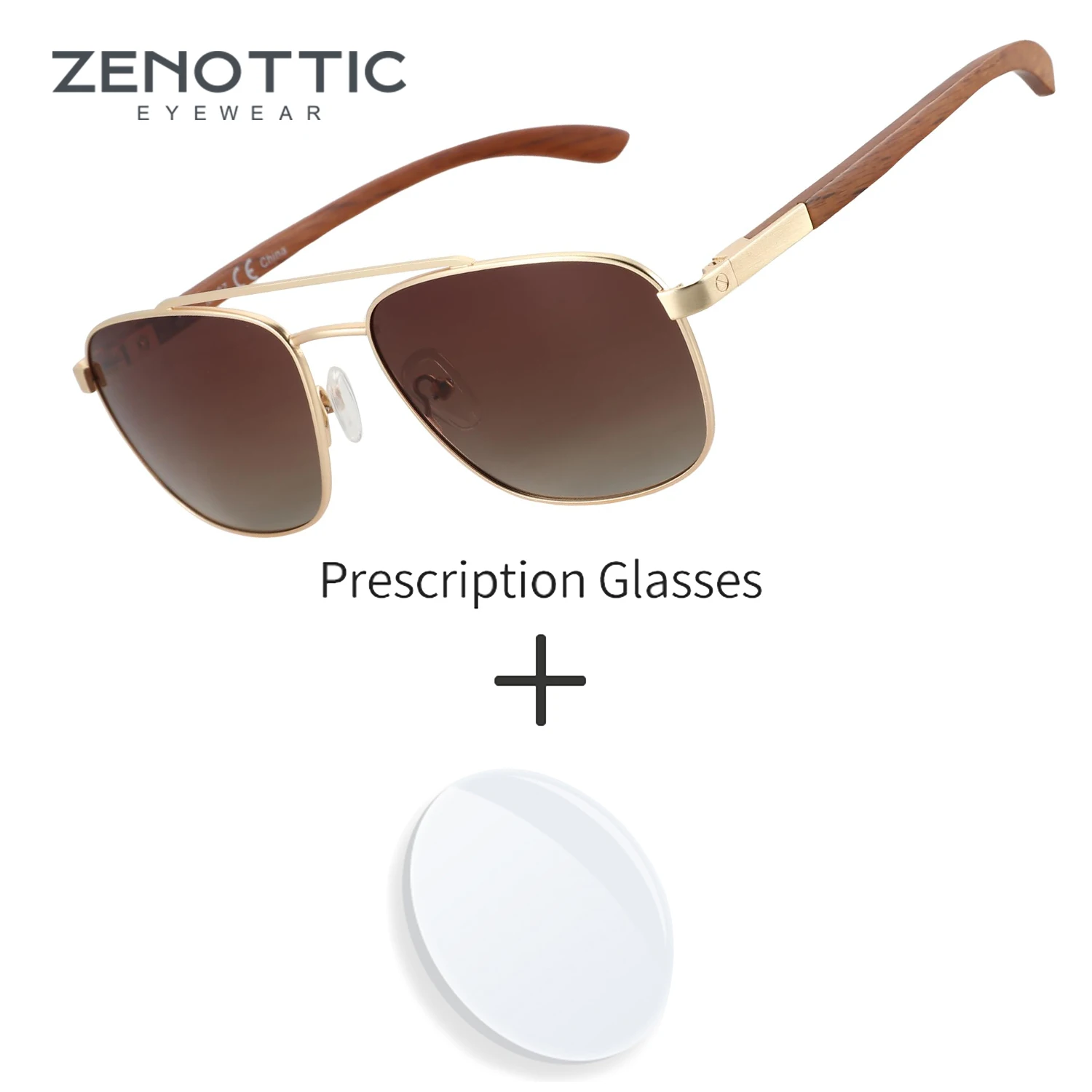 

ZENOTTIC Fashion Metal and Wood Prescription Sunglasses for Men Women Classic Aviator Shape Polarized Lenses UV Protection
